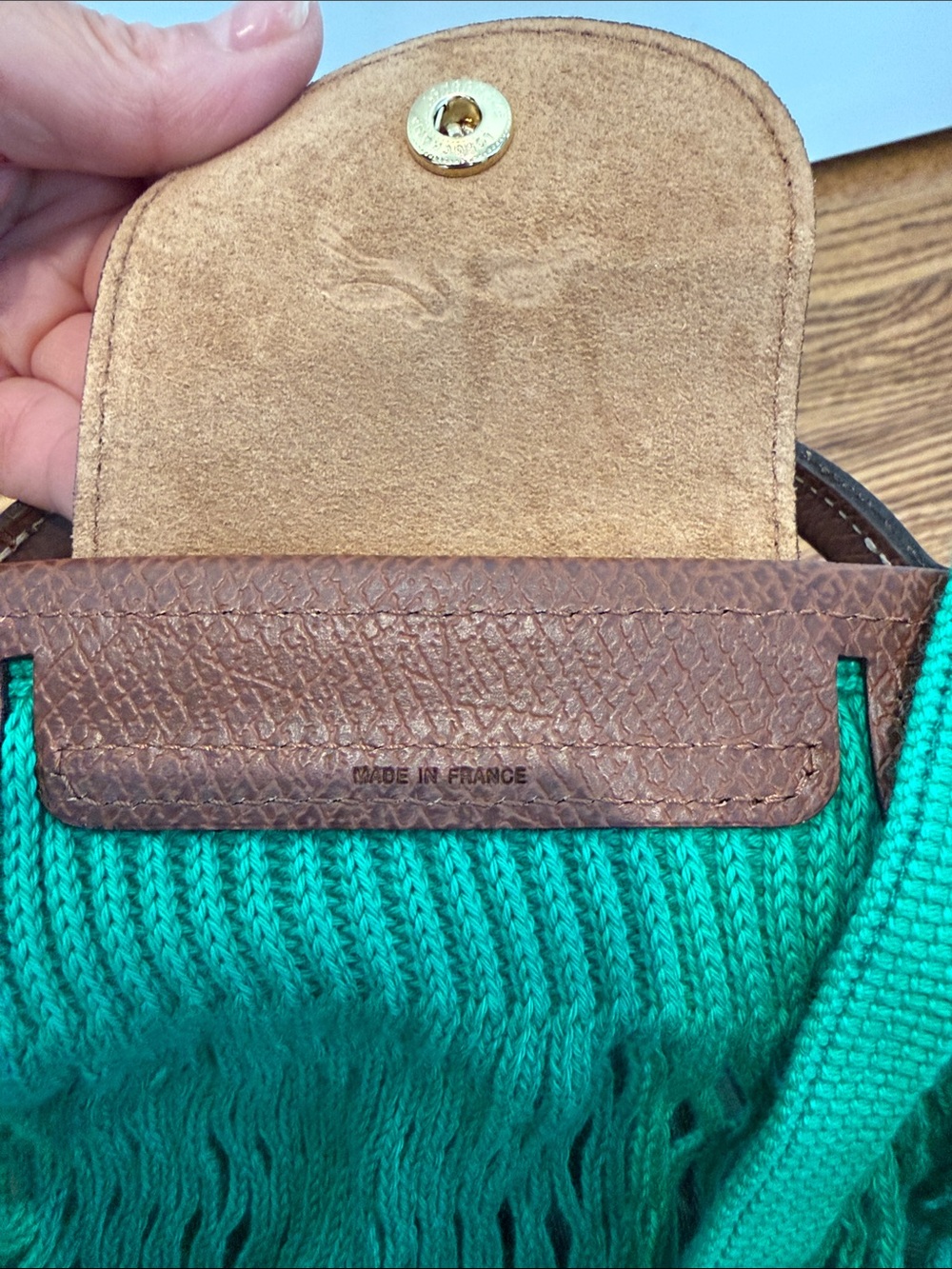 Longchamp Green Net Tote with Brown Leather Handles - Picture 4 of 5